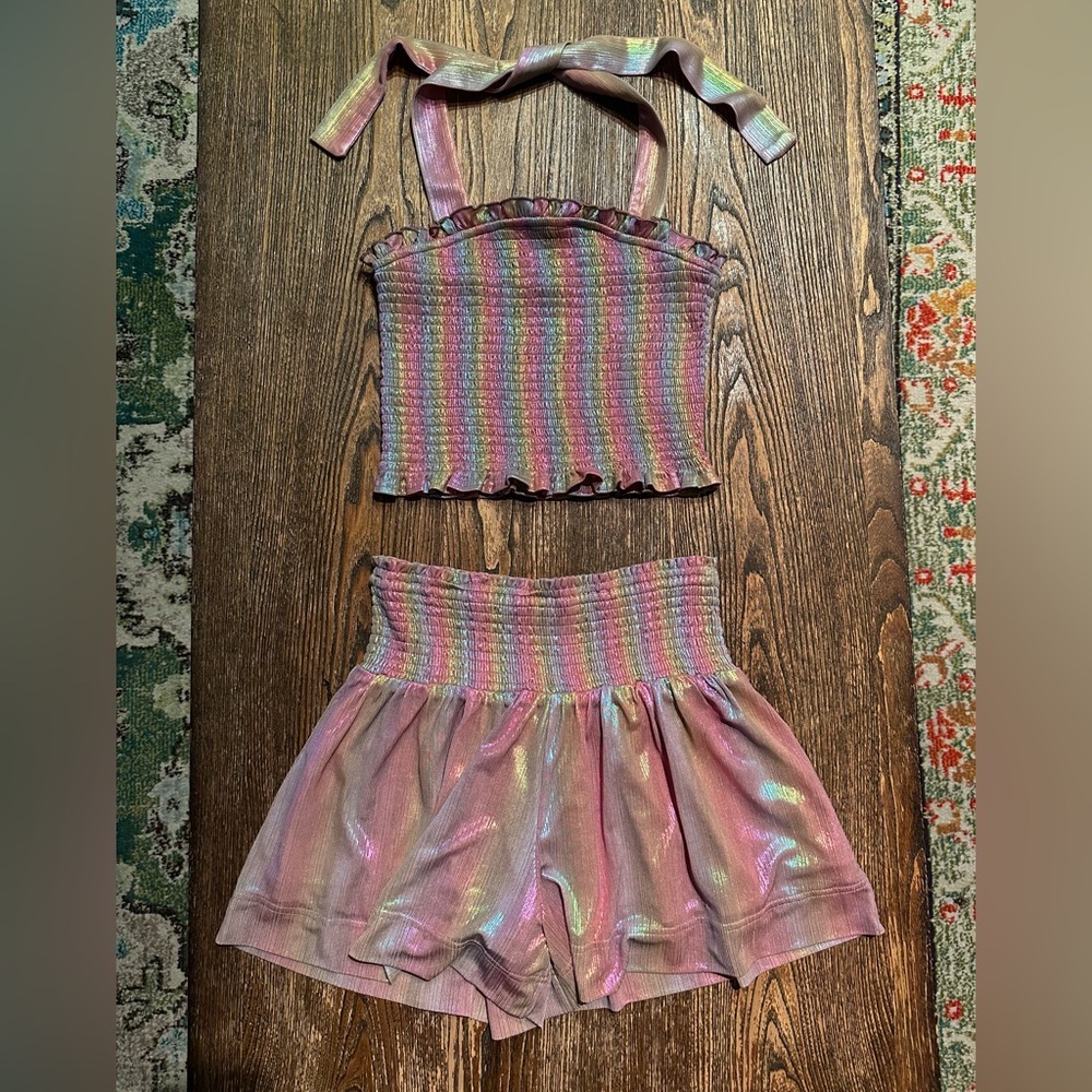 Rainbow Pink Matching Set Halter Top and Shorts TCEC